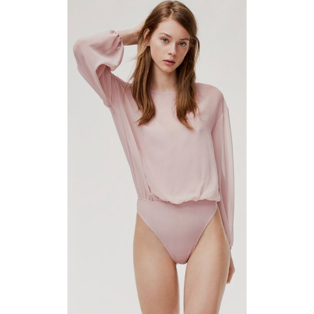 Aritzia Pale Pink Sheer Long-Sleeve Bodysuit